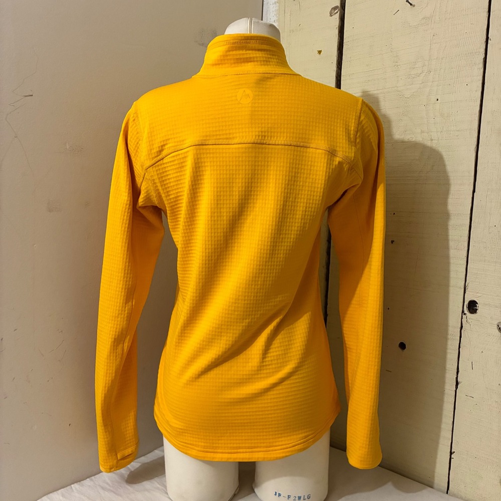 Marmot SIze Medium Yellow Full Zip Grid Fleece Jacket Mock Neck Hiking Outdoors - Picture 2 of 12